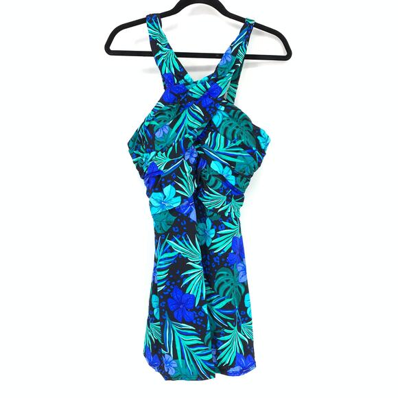 Swimsuits For All Womens Size 16 Tropical Floral Skirted Swimsuit Cross Strap - Picture 1 of 6